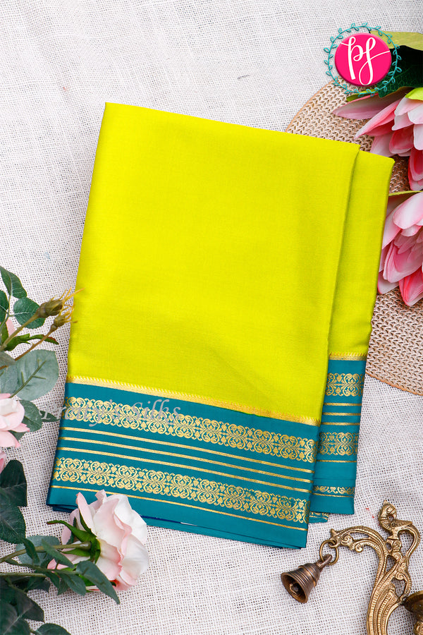 Pure Mysore Crepe Silk Saree-Neongreen And Tealblue-PA29001