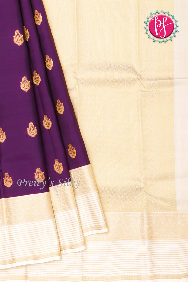 Half Pure Kanchipuram Silk Saree-Purple And Cream-PF81385