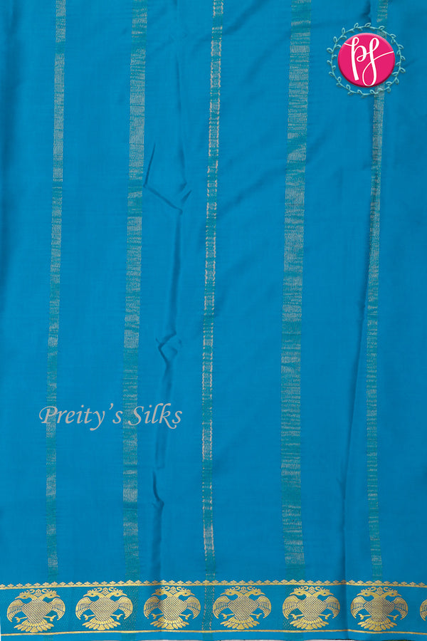 Pure Mysore Crepe Silk Saree-Gandaberunda Border-Tealblue-PF84405