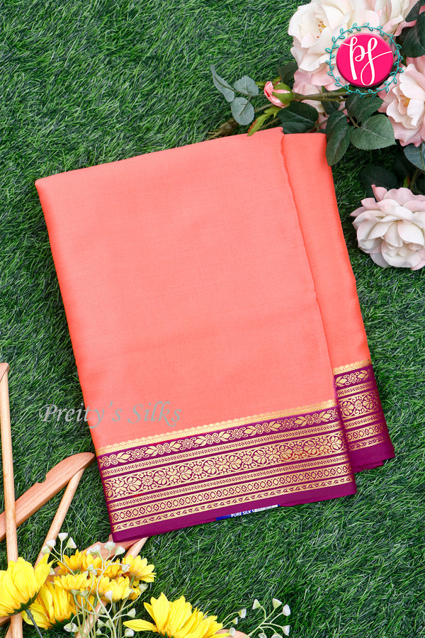Pure Mysore Crepe Silk Saree-Coral pink And Mejentapink-PA28937