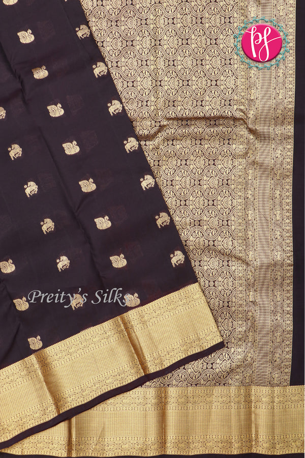 Half Pure Kanchipuram Silk Saree-Deep Eggplant-PF04458