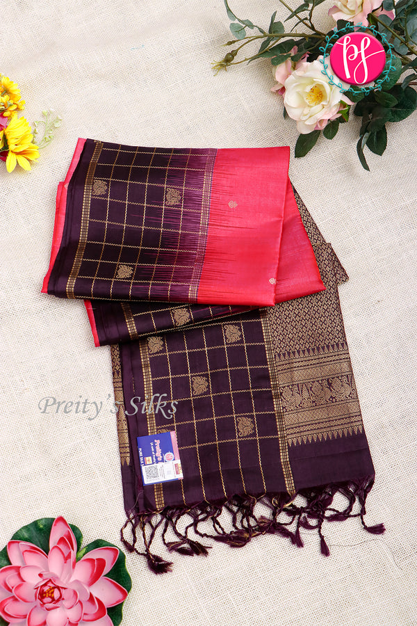 Kanchipuram Soft Silk Saree-Rosepink And Deeppurple-PA27323