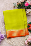 Pure Mysore Crepe Silk Saree-Neongreen And Orange-PA28717