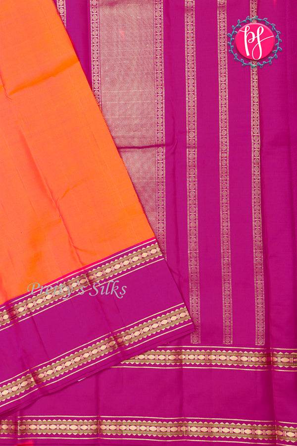 Kanchipuram Soft Silk Saree-Orange And Mejentapink-PA20390