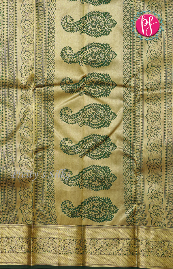 Pure Kanchipuram Brocade Silk Saree-Dark Green-PF58659