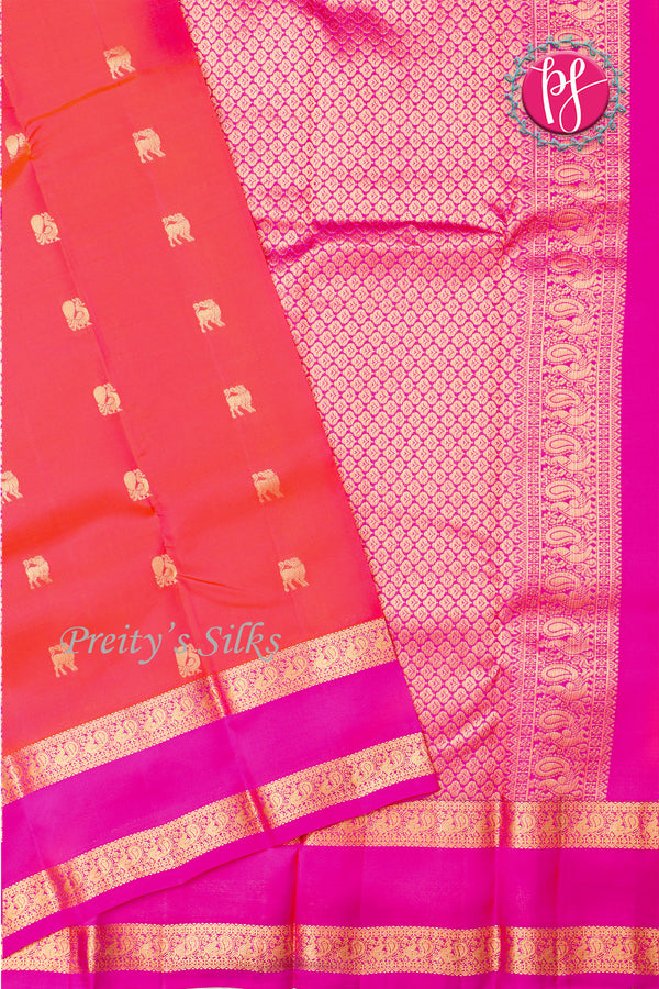 HalfPure Kanchipuram Silk Saree-Orange And Pink-PF59089