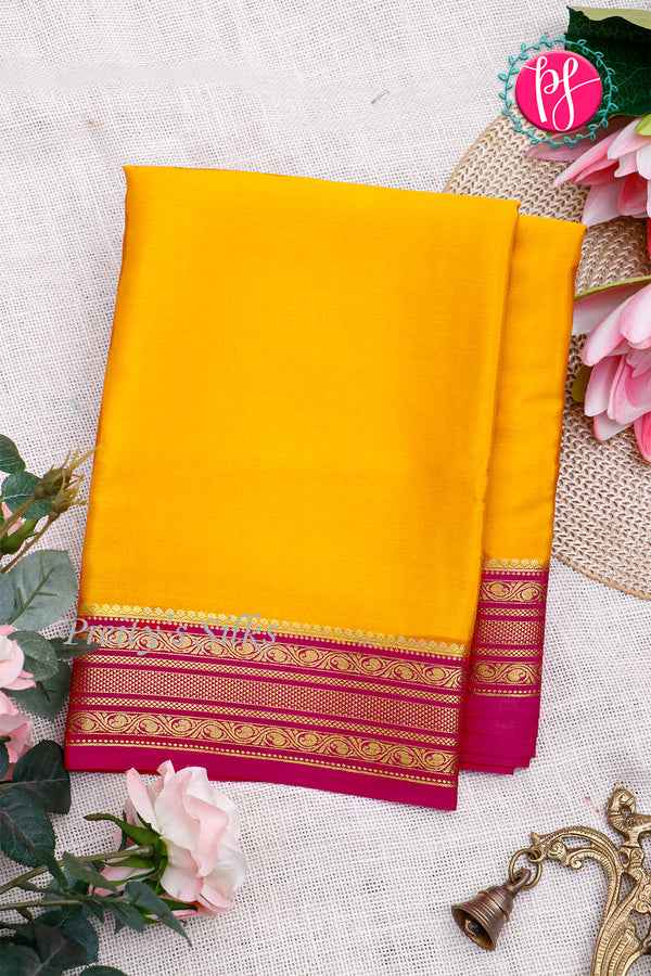 Pure Mysore Crepe Silk Saree-Yellow And Pink-PA28981
