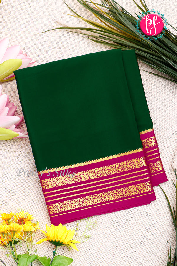 Pure Mysore Crepe Silk Saree-Green And Pink- PA34176