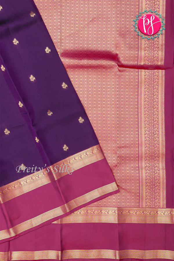 Half Pure Kanchipuram Silk Saree-Navyblue And Wine-PA25832