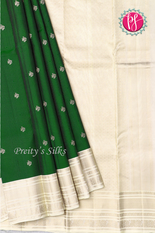 Pure Kanchipuram Silk Saree-Bottlegreen And Light grey-PF81319