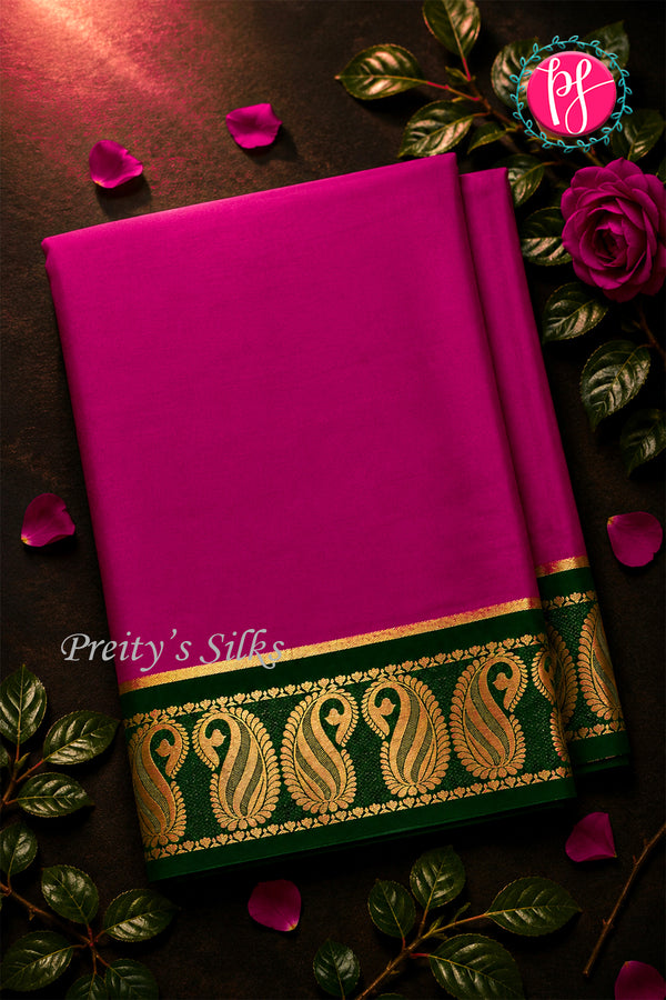 Pure Mysore Crepe Silk Saree -Mejenta pink And Bottle green -PA47159