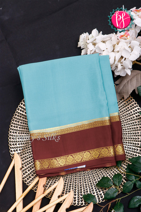 Pure Mysore Crepe Silk Saree-Turquoise And Maroon- PA22264
