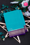 Pure Mysore Crepe Silk Saree-Cyanblue And Deeppurple-PA34000