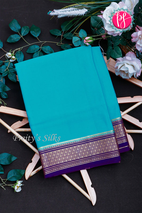 Pure Mysore Crepe Silk Saree-Cyanblue And Deeppurple-PA34000