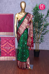 Semi Ikkat Pochampally silk saree-PA03525-Bottlegreen-mejentapink