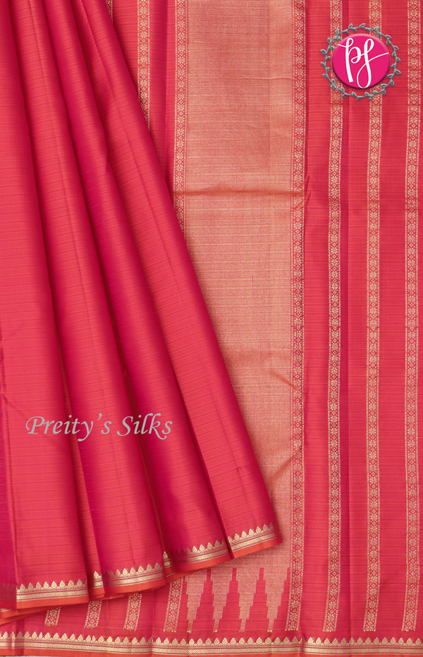 Pure Kanchipuram Silk Saree- Orangish Pink-PF68591