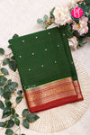 Pure Mysore Crepe Silk Saree-Bottlegreen And Red-PA46766
