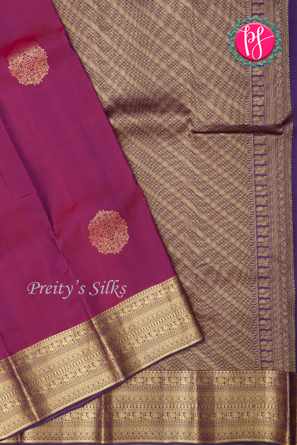 Half Pure Kanchipuram Silk Saree-Dark Magenta And Dark purple-PA25832
