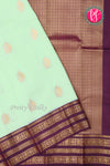 Half Pure Kanchipuram Silk Saree-Pastel Mint Green And Dark Purplish-pink-PA25832