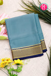 Pure Mysore Crepe Silk Saree-Bluishgrey And Navyblue- PA22389