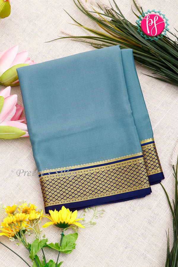 Pure Mysore Crepe Silk Saree-Bluishgrey And Navyblue- PA22389