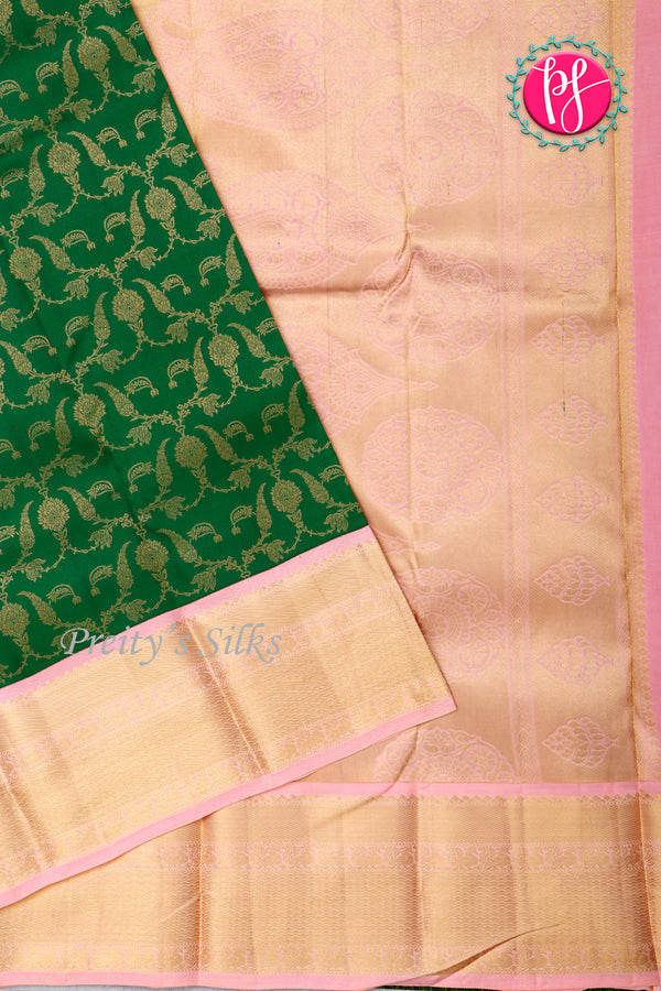 Pure Brocade Kanchipuram Silk Saree-Green And Pastelpink-PA26193