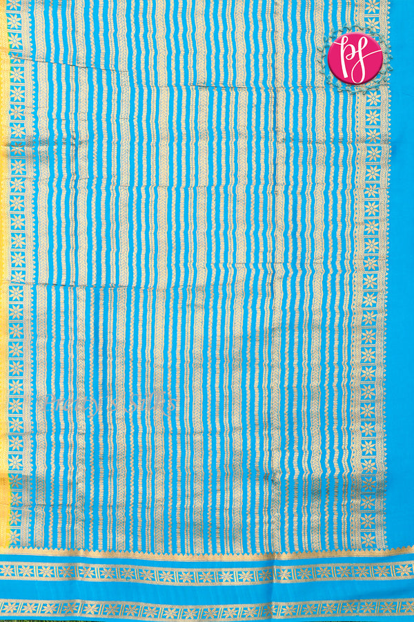 Pure Mysore Crepe Silk Saree -Yellow And Skyblue-PF86103