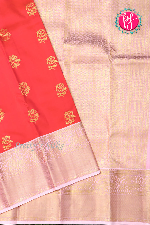 Pure Kanchipuram Silk Saree-Orange And Lightpink-PA23514
