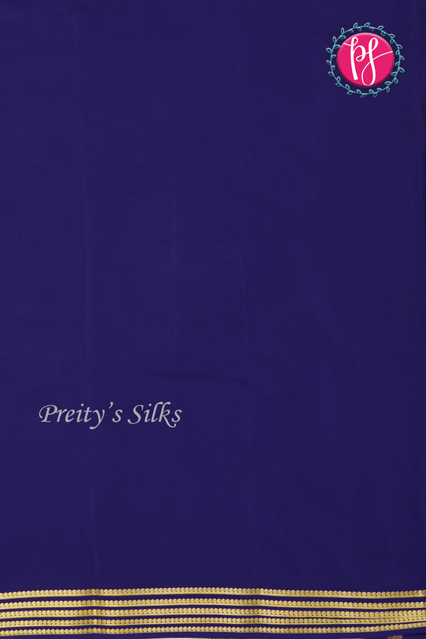 Pure Mysore Crepe Silk Saree-Mustardyellow And Navyblue-PA19960