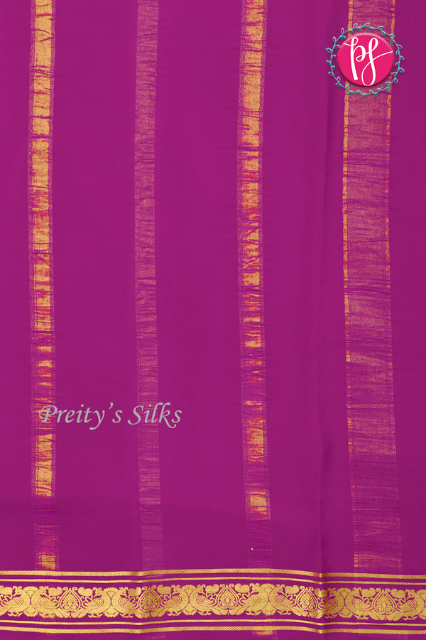 Pure Mysore Crepe Silk Saree -White And Purple Bottlegreen-PA01235