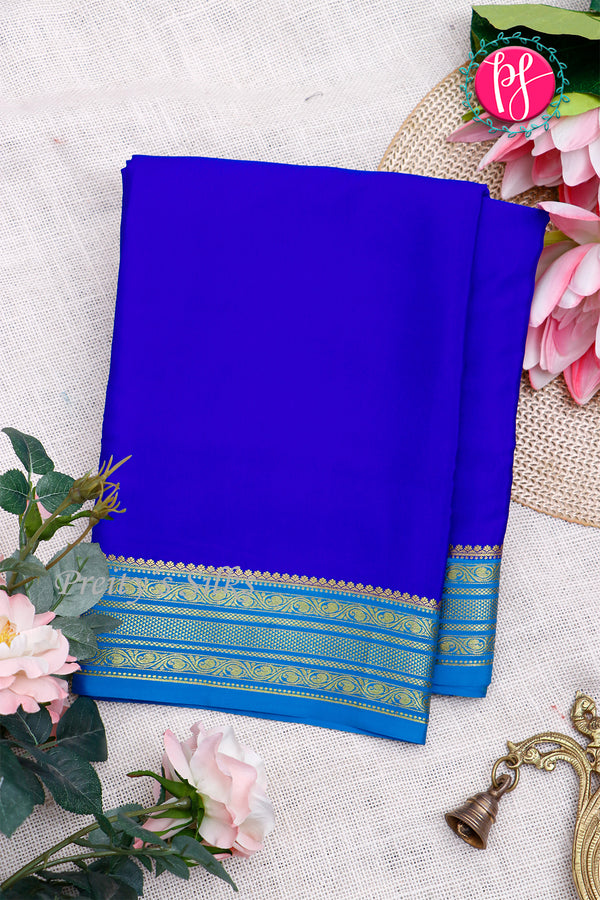 Pure Mysore Crepe Silk Saree-Royalblue And Tealblue-PA28981