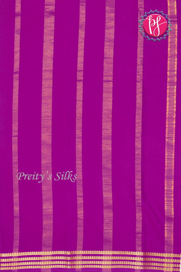 Pure Mysore Crepe Silk Saree -Skyblue And Purple-PF79543