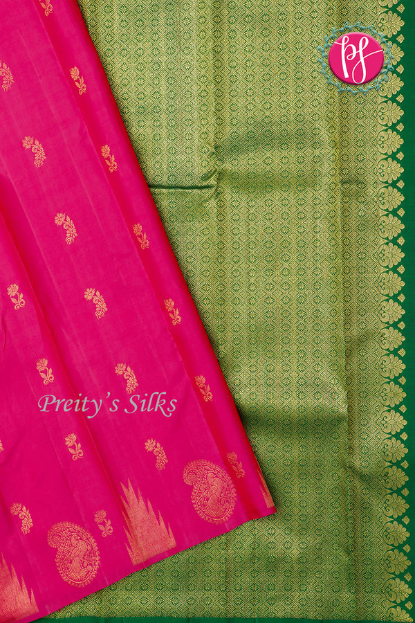 Pure Kanchipuram Silk Saree-Pink And Parrotgreen-PF81916