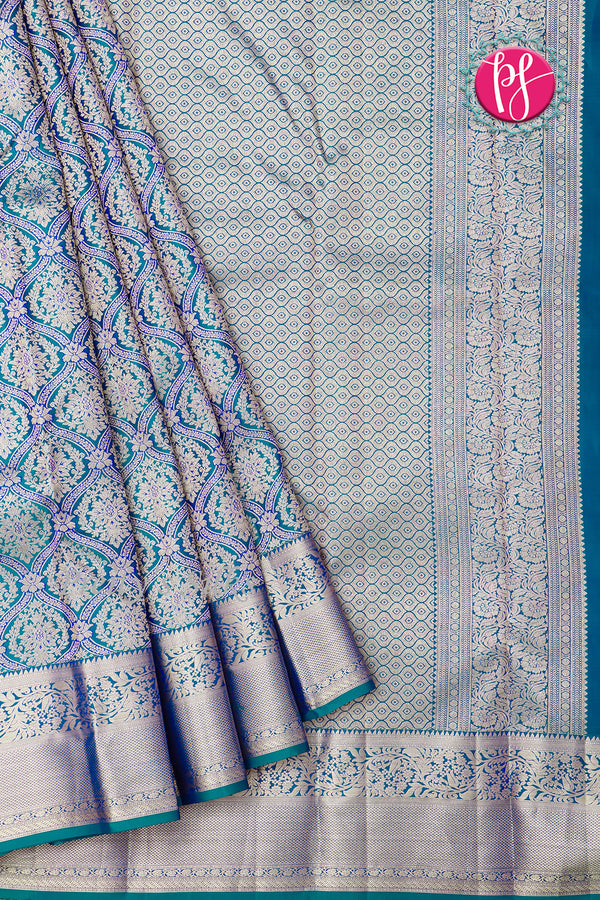 Pure Kanchipuram Silk Saree-Peacockblue-PA04481