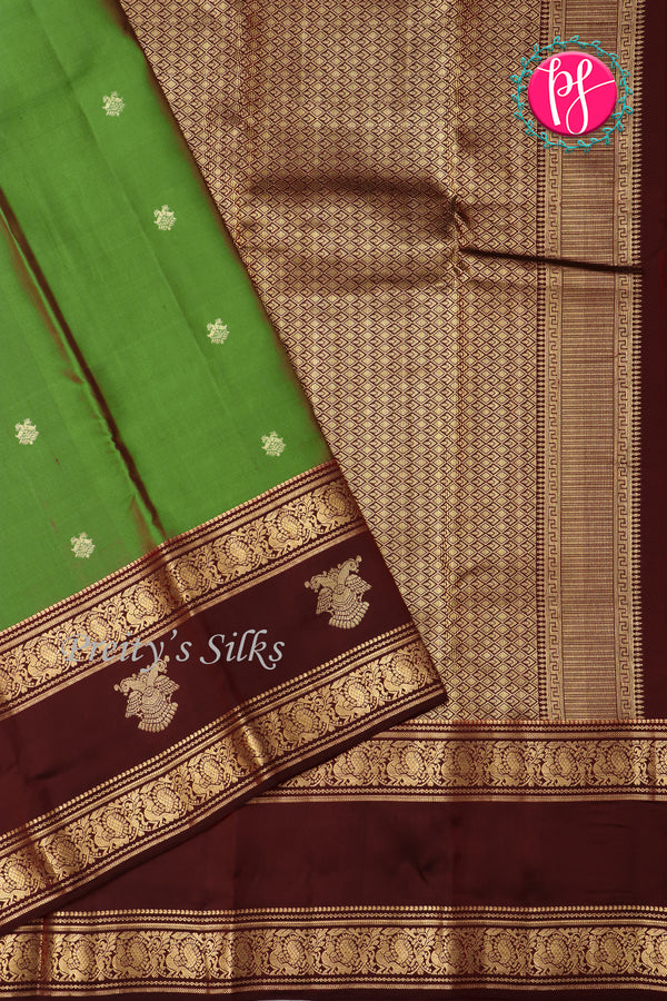 Pure Kanchipuram Silk Saree-Olivegreen And Chcolategreen-PA23514
