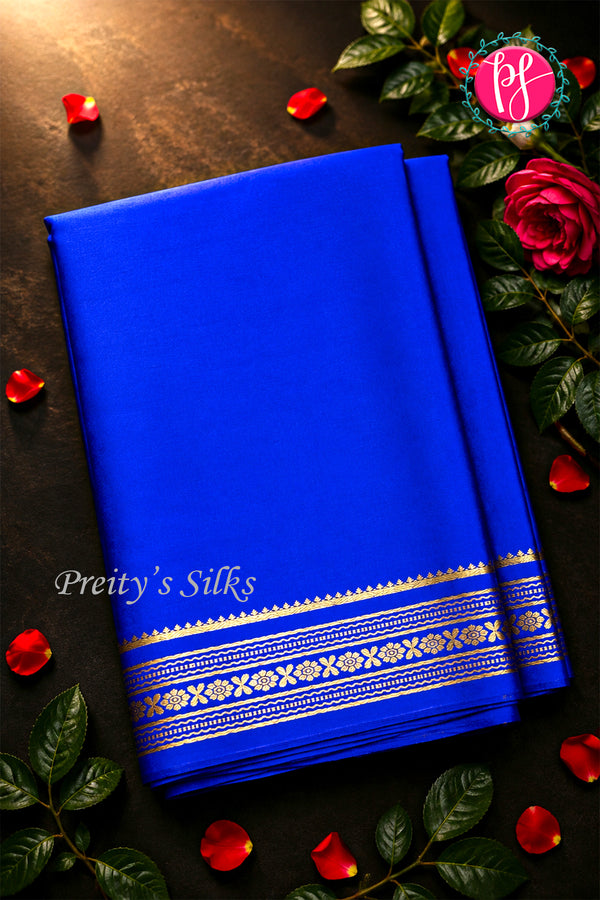 Pure Mysore Crepe Silk Saree -Royalblue-PF46924