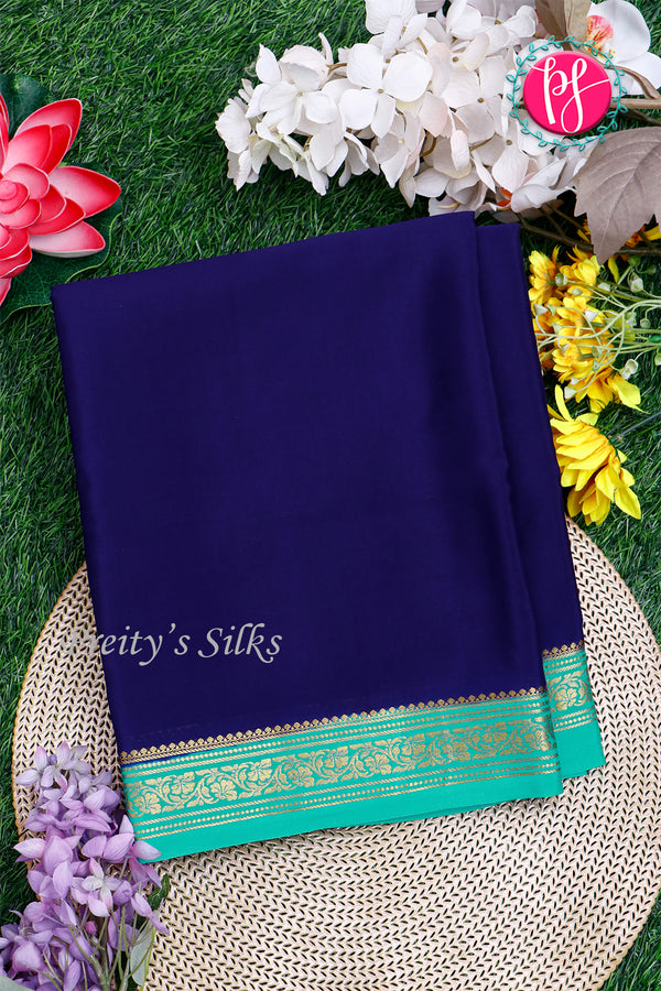 Pure Mysore Crepe Silk Saree-Navyblue And Seablue- PA28638