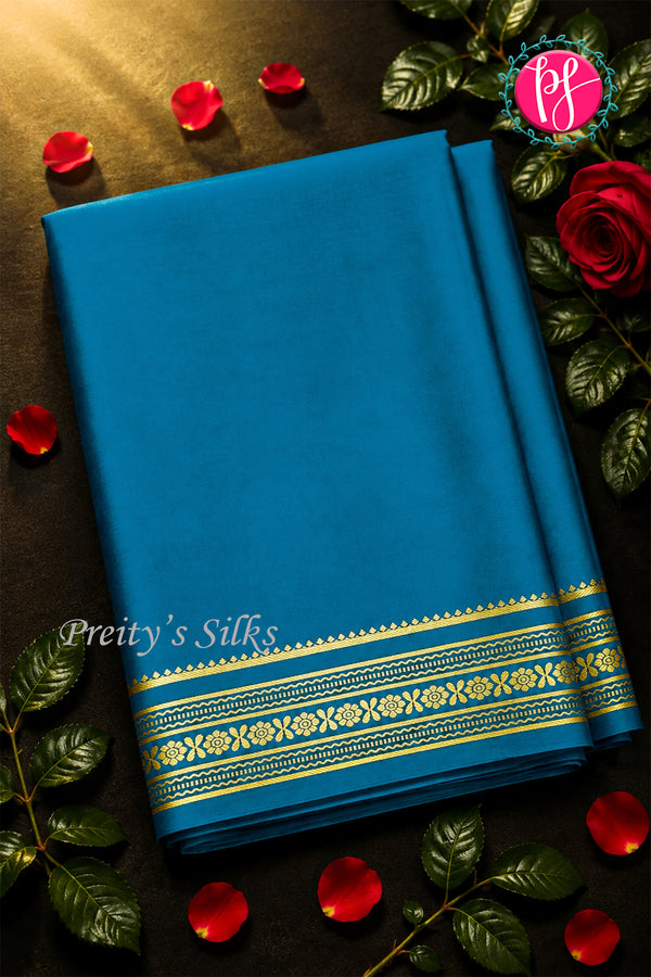 Pure Mysore Crepe Silk Saree -Peacock blue-PF46924