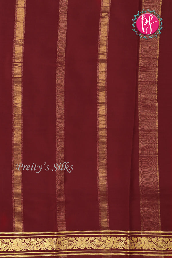 Pure Mysore Crepe Silk Saree -Dark Raspberry And Marron green-PA01242