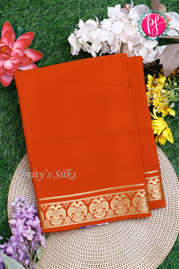 Pure Mysore Crepe Silk Saree-Gandaberunda Border-Orange-PA26362