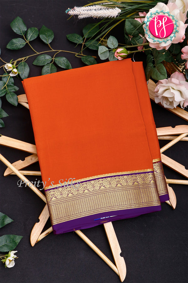 Pure Mysore Crepe Silk Saree-Brickred And Purple-PA28962