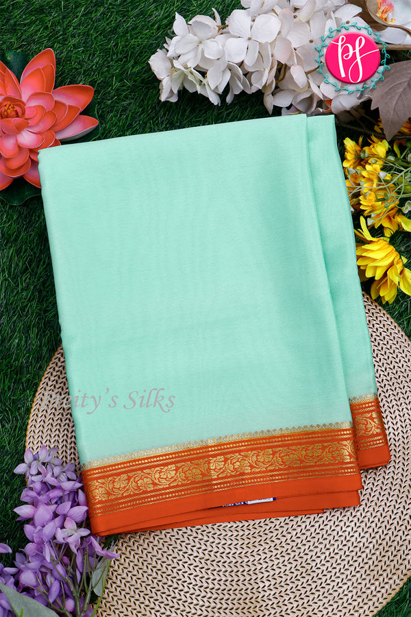 Pure Mysore Crepe Silk Saree-Pastel mint green And Orange-PA28638