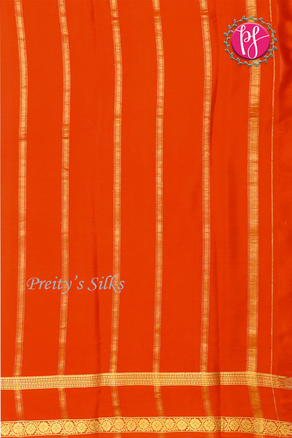 Pure Mysore Crepe Silk Saree -Light Green And Orange-PF82479