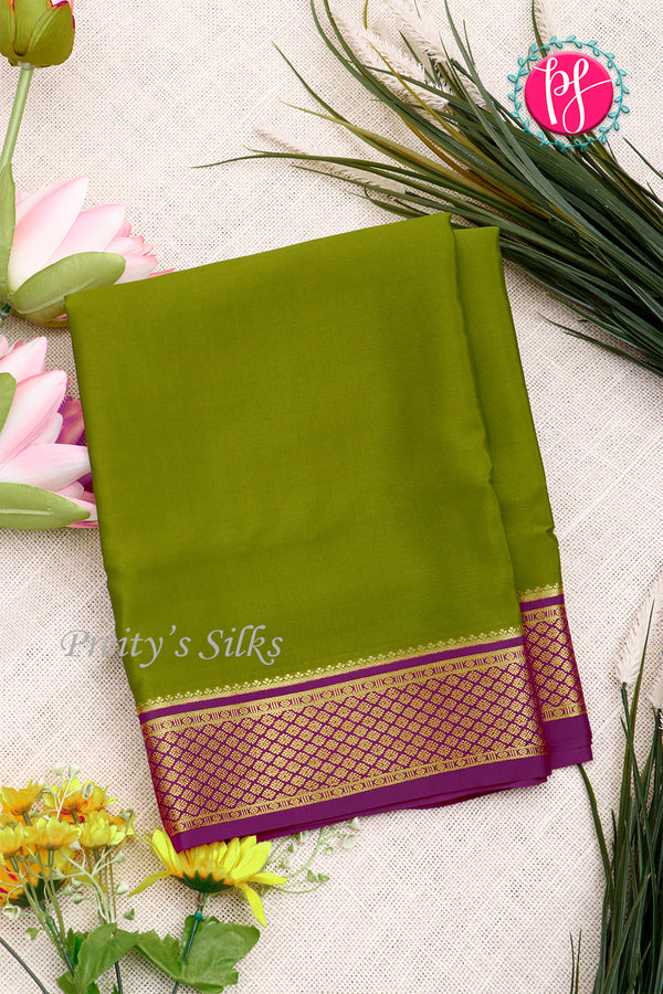 Pure Mysore Crepe Silk Saree-Olive green And Purple-PA22389