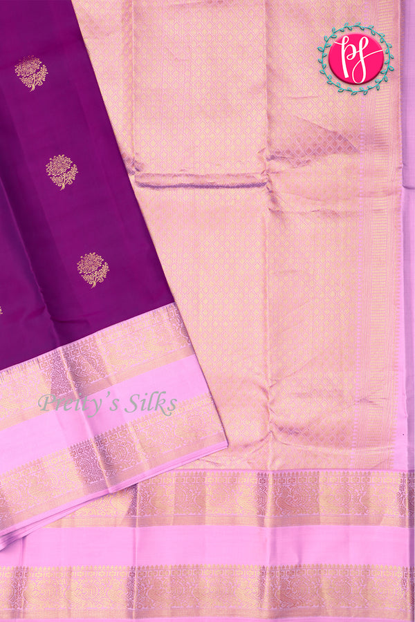 Pure Kanchipuram Silk Saree-Purple And Candy Pink-PA23514