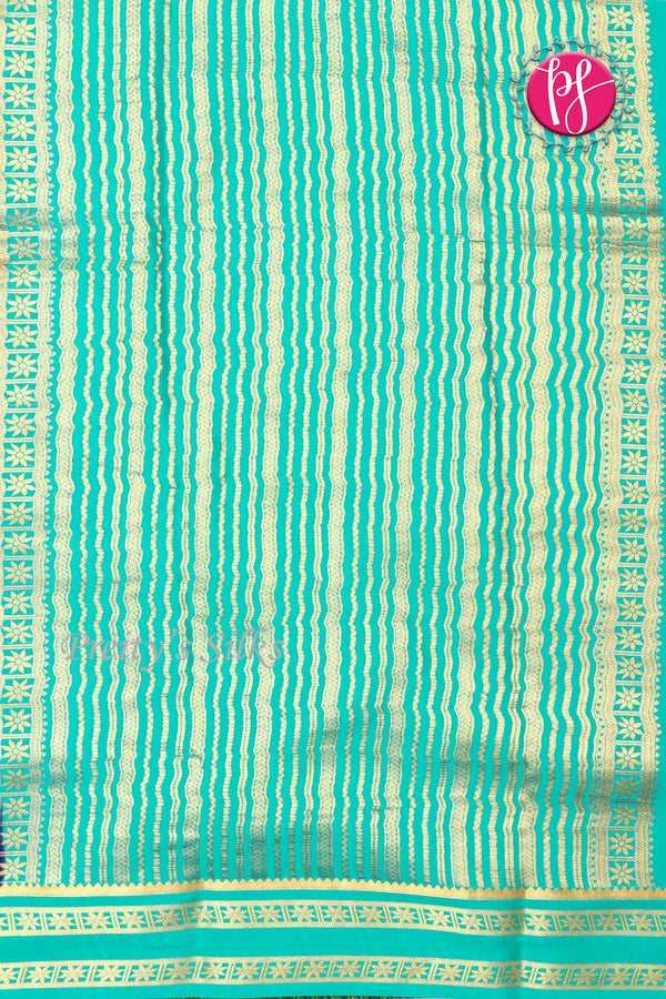 Pure Mysore Crepe Silk Saree -Navyblue And Seagreen-PF86103
