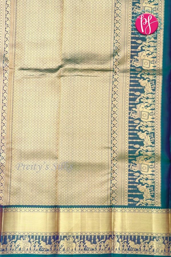 Half Pure Kanchipuram Silk Saree-Purple And Peacockblue-PF47884