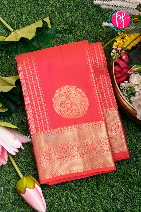 Pure Kanchipuram Silk Saree-Red-PA34466