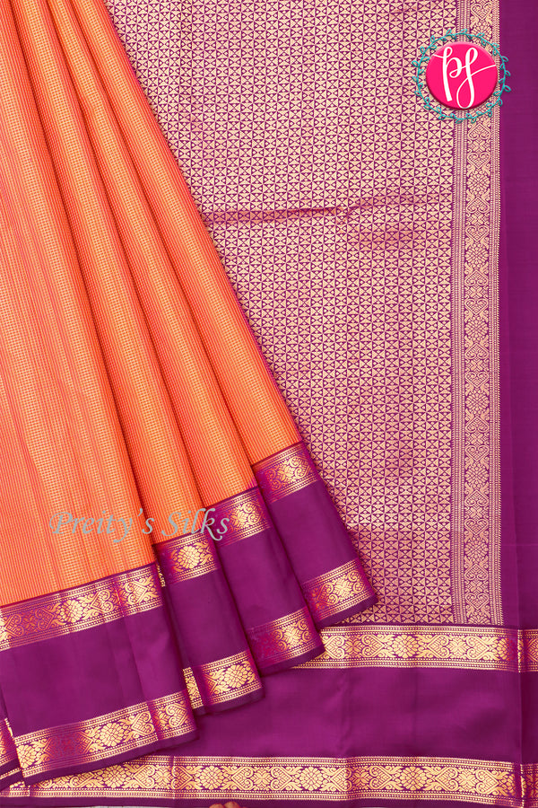 Pure Kanchipuram Silk Saree-Sunset orange And Purple-PA20377