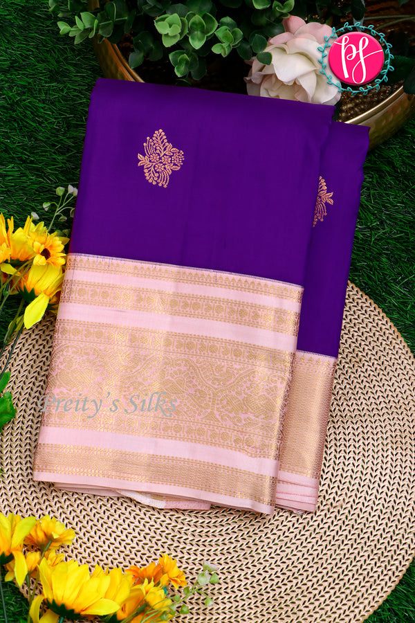Pure Kanchipuram Silk Saree-Blue And Lightpink-PA23514